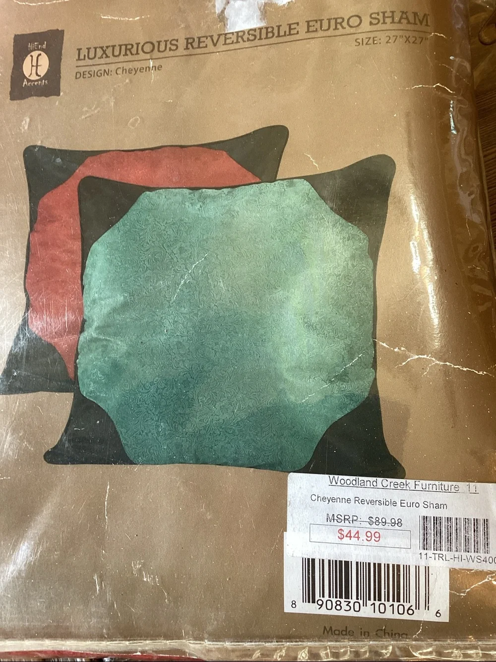 BNWT Luxurious Reversible Euro Sham 27” x 27”